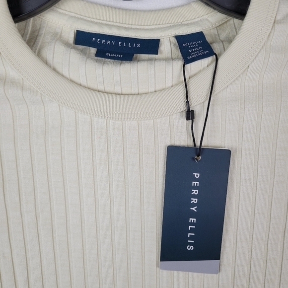 NWT Perry Ellis Men's Ribbed Crew Neck Sweater Silver Birch Size Small - Picture 4 of 7